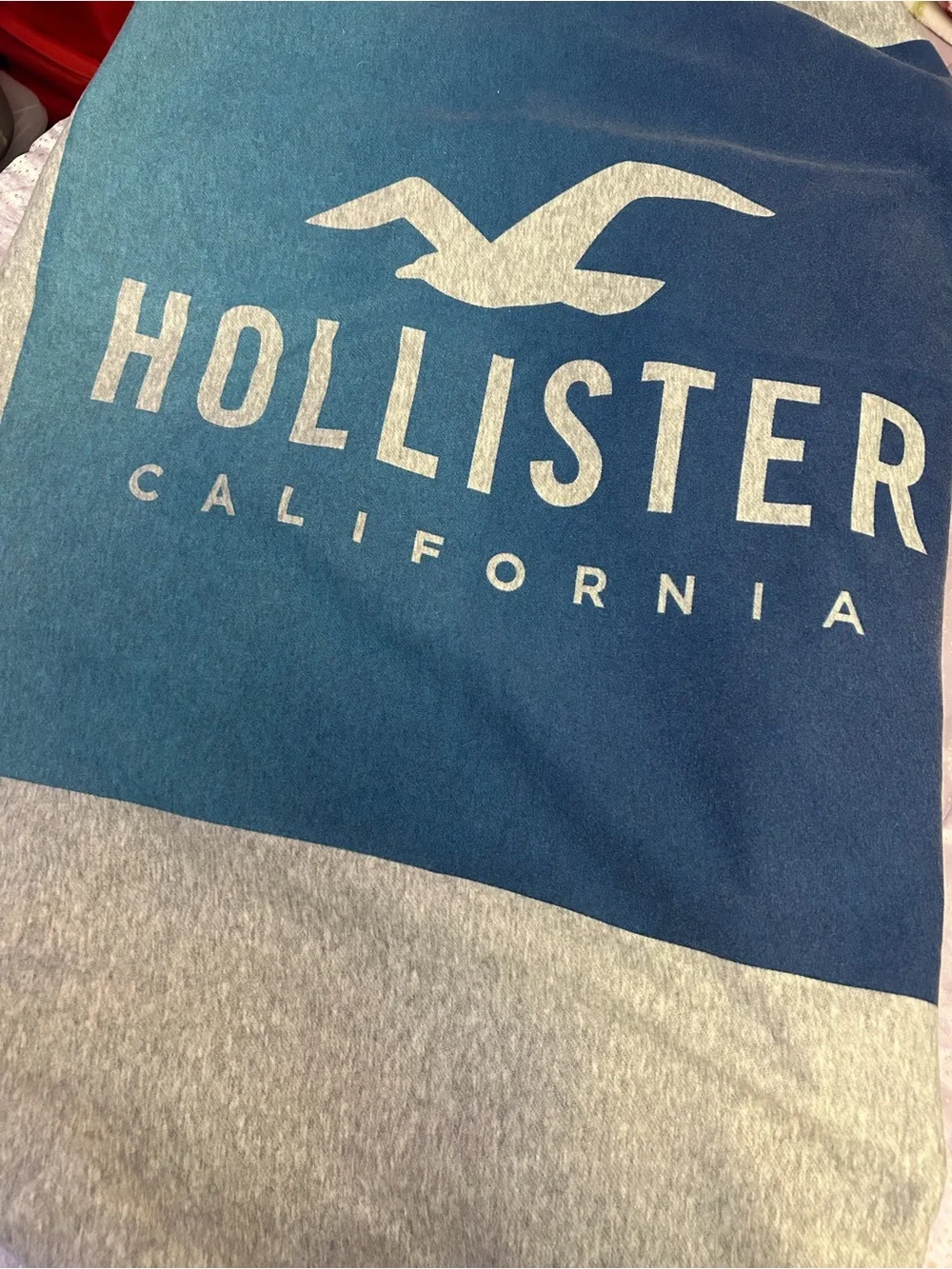 Vintage Hollister Gray Throw Blanket with Blue Logo